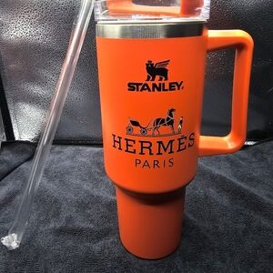 Stanley Orange Travel Mug with Clear Straw